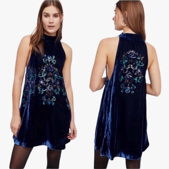 Free People Blue velvet sequin swing dress - Picture 8 of 16